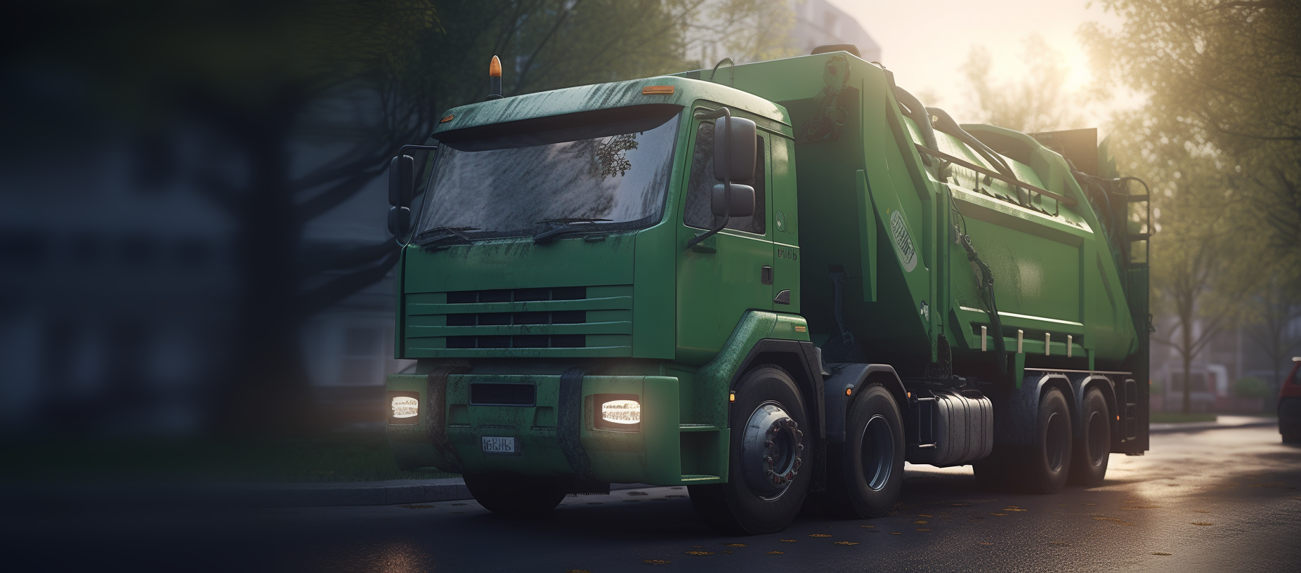 A_beautiful_green_clean_garbage_truck